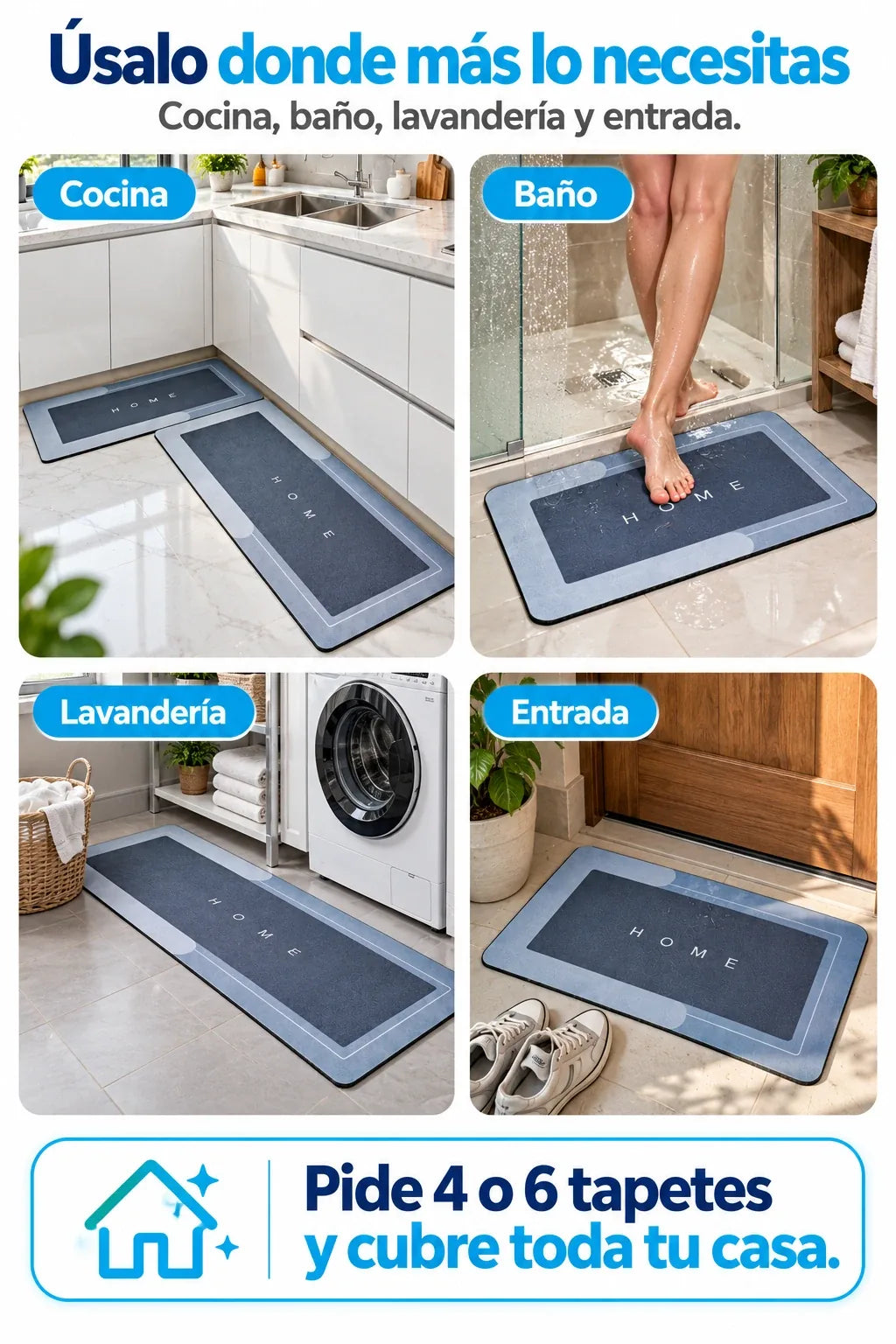 Úsalo en cocina, baño, lavandería y entrada