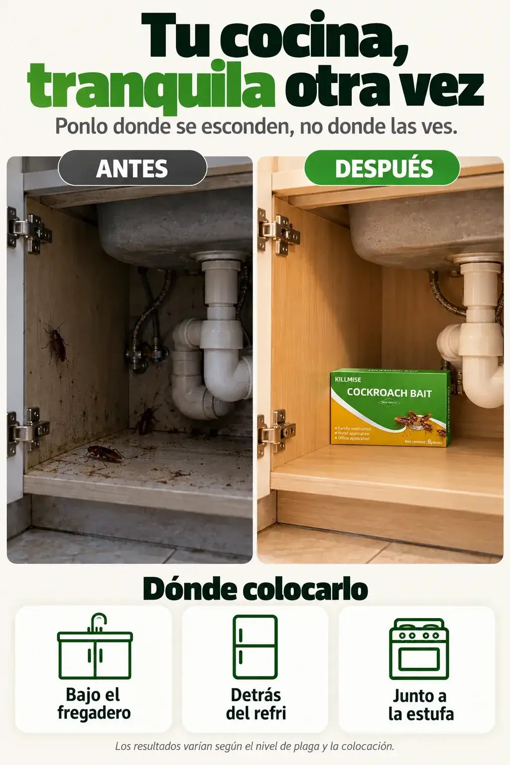Antes y despues bajo el fregadero, y donde colocarlo