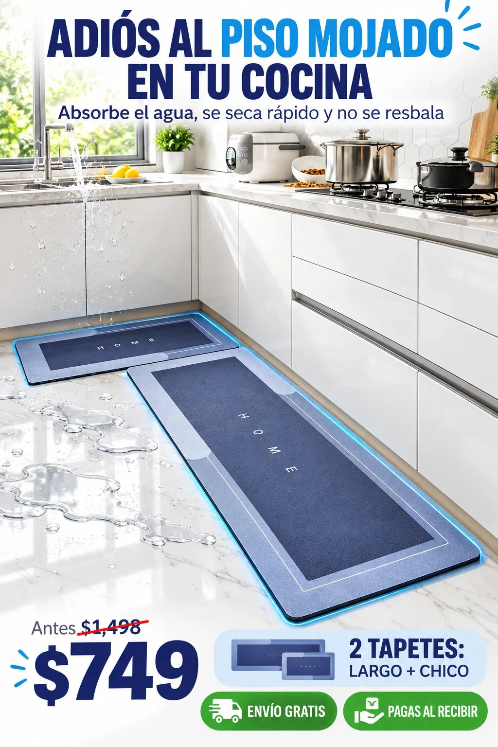 DryHome: adiós al piso mojado en tu cocina. 2 tapetes por $749